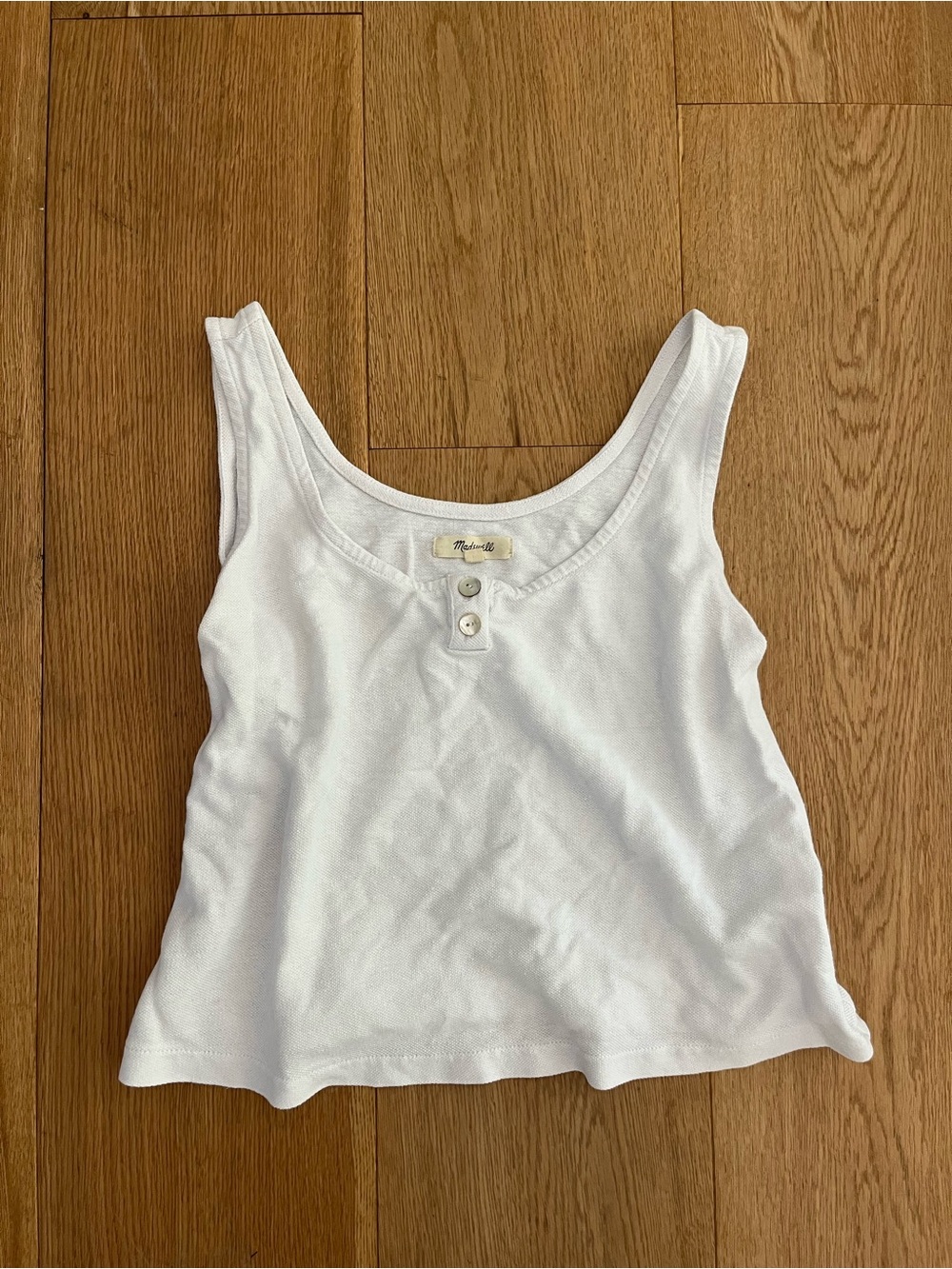 Madewell White Tank Top with Two-Button Placket